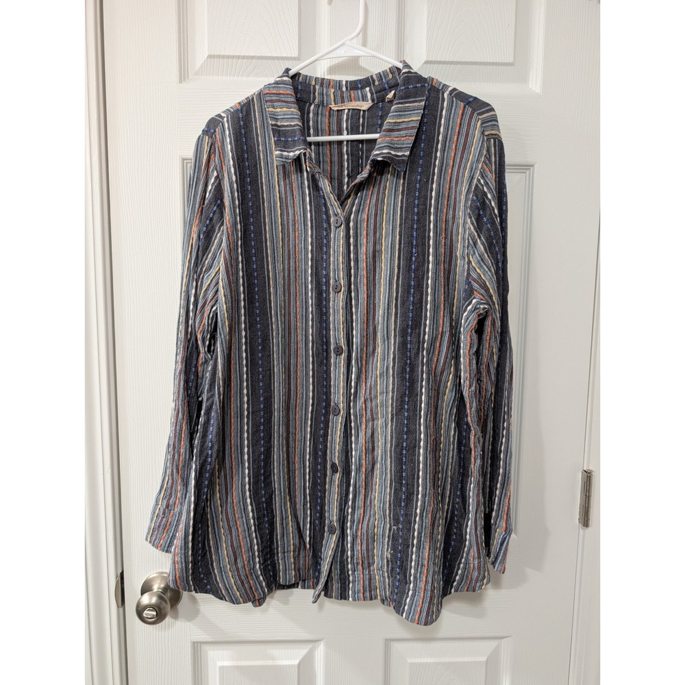 Soft Surroundings,‎ 1X Multi-Color Tunic Button Down Blouse, 100% Cotton, ARTSY